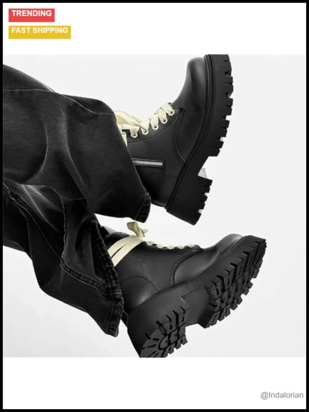Men's Faux Leather Lace Up Ankle Combat Boots Side Zipper Chunky Heel Lug Sole